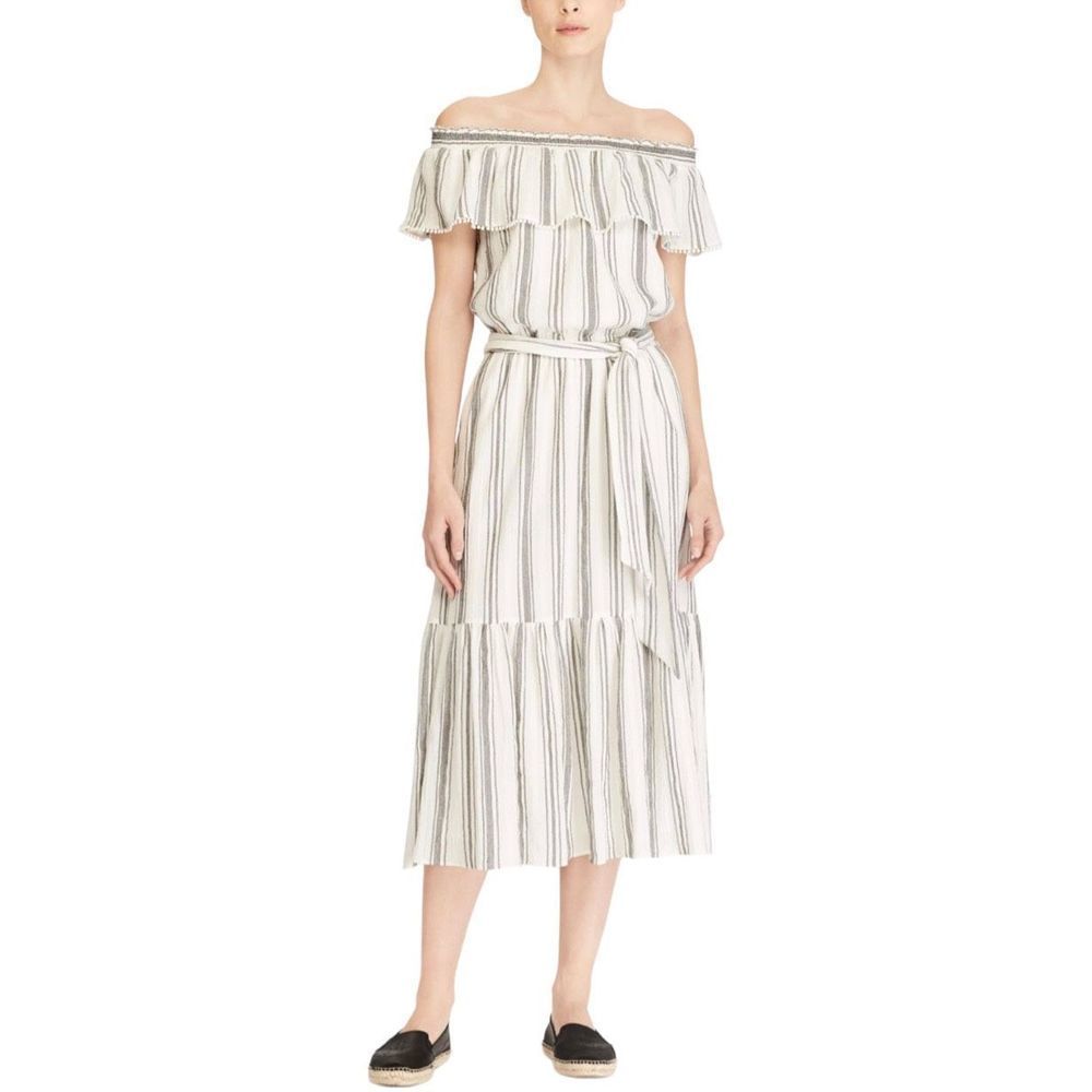 Lauren Ralph Lauren Black White Stripe Midi Summer Dress Women’s Size 6 Small - Picture 2 of 8